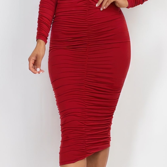 Radiant Ruching Midi Dress - Ruby - Picture 12 of 16